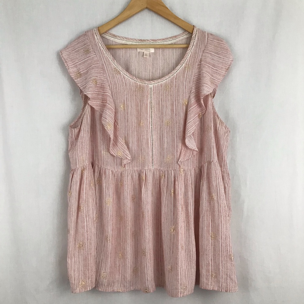 Adorable Lauren Conrad gold foil print babydoll top, XL